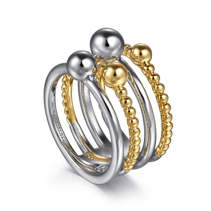 925 Sterling Silver and 14K Yellow Gold Bujukan Wide Band Ring