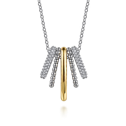 925 Sterling Silver and 14K Yellow Gold Bujukan and White Sapphire Multiple Row Pendant Necklace