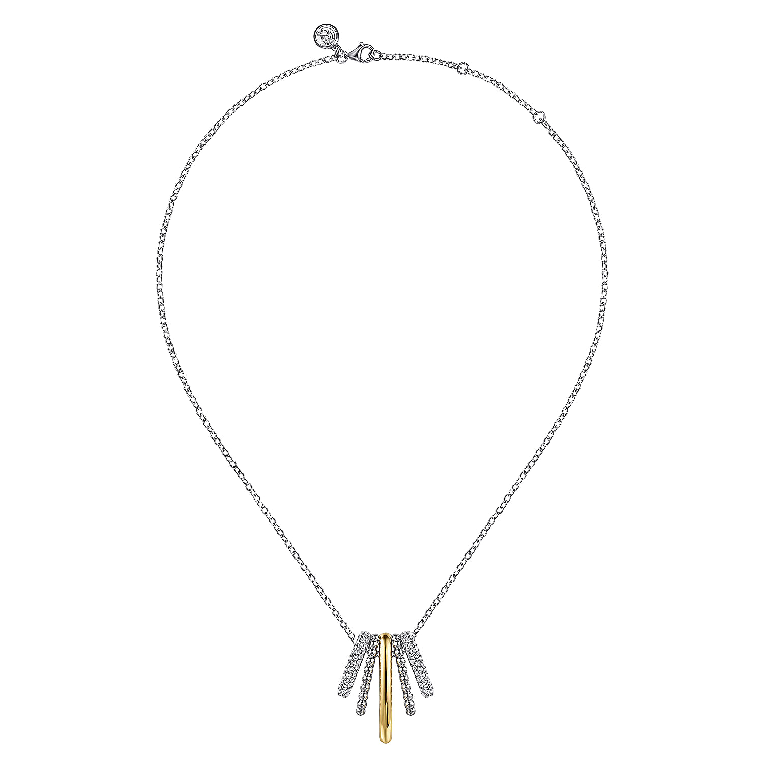 925 Sterling Silver and 14K Yellow Gold Bujukan and White Sapphire Multiple Row Pendant Necklace