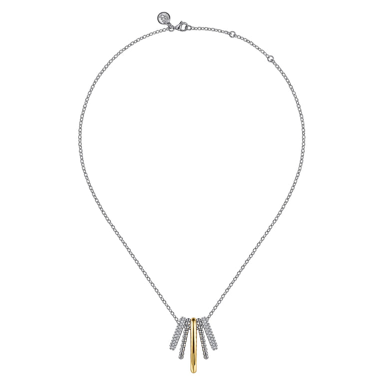 925 Sterling Silver and 14K Yellow Gold Bujukan and White Sapphire Multiple Row Pendant Necklace - Shot 2