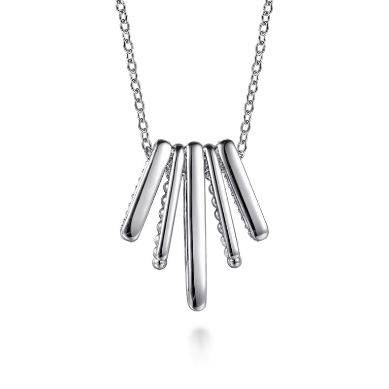 925 Sterling Silver and 14K Yellow Gold Bujukan and White Sapphire Multiple Row Pendant Necklace - Shot 5