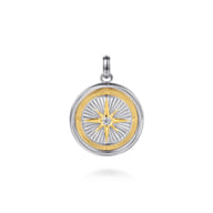 925 Sterling Silver and 14K Yellow Gold Compass Pendant with White Sapphire