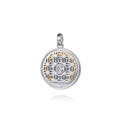 925 Sterling Silver and 14K Yellow Gold Compass Pendant with White Sapphire