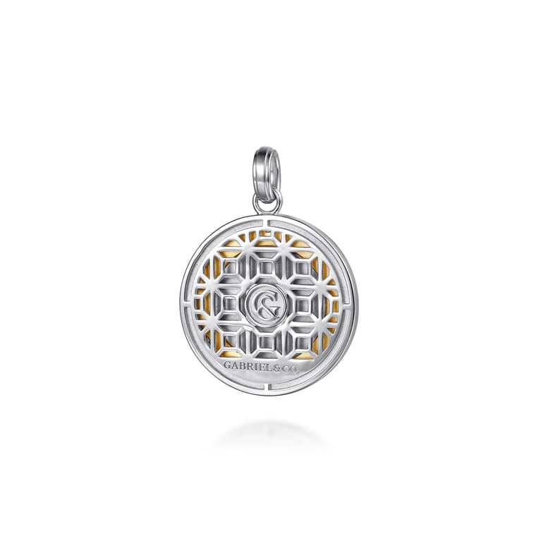 925 Sterling Silver and 14K Yellow Gold Compass Pendant with White Sapphire - Shot 2