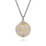 925 Sterling Silver and 14K Yellow Gold Compass Pendant with White Sapphire