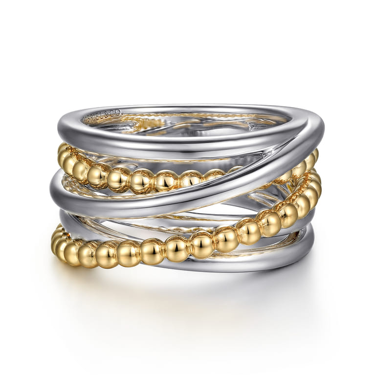 925 Sterling Silver and 14K Yellow Gold Criss-Cross Ring - Shot 1