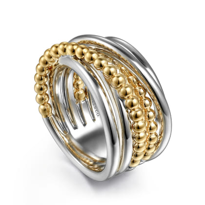 925 Sterling Silver and 14K Yellow Gold Criss-Cross Ring