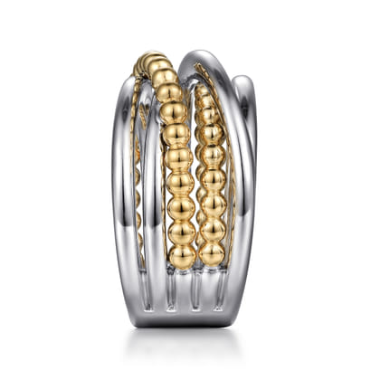 925 Sterling Silver and 14K Yellow Gold Criss-Cross Ring