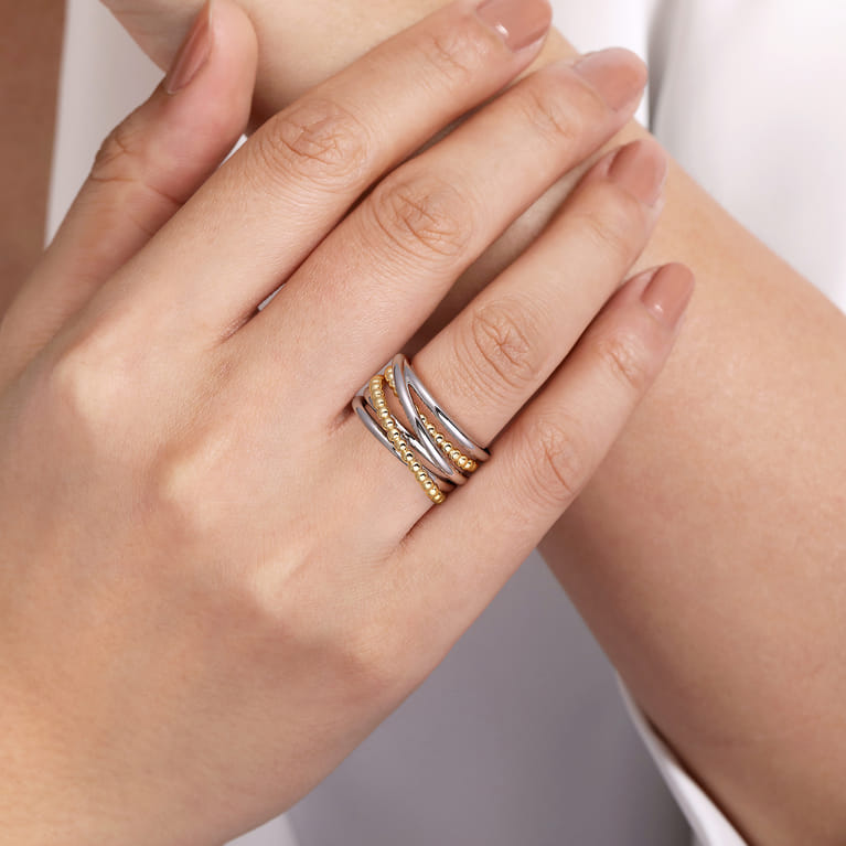 925 Sterling Silver and 14K Yellow Gold Criss-Cross Ring - Shot 5
