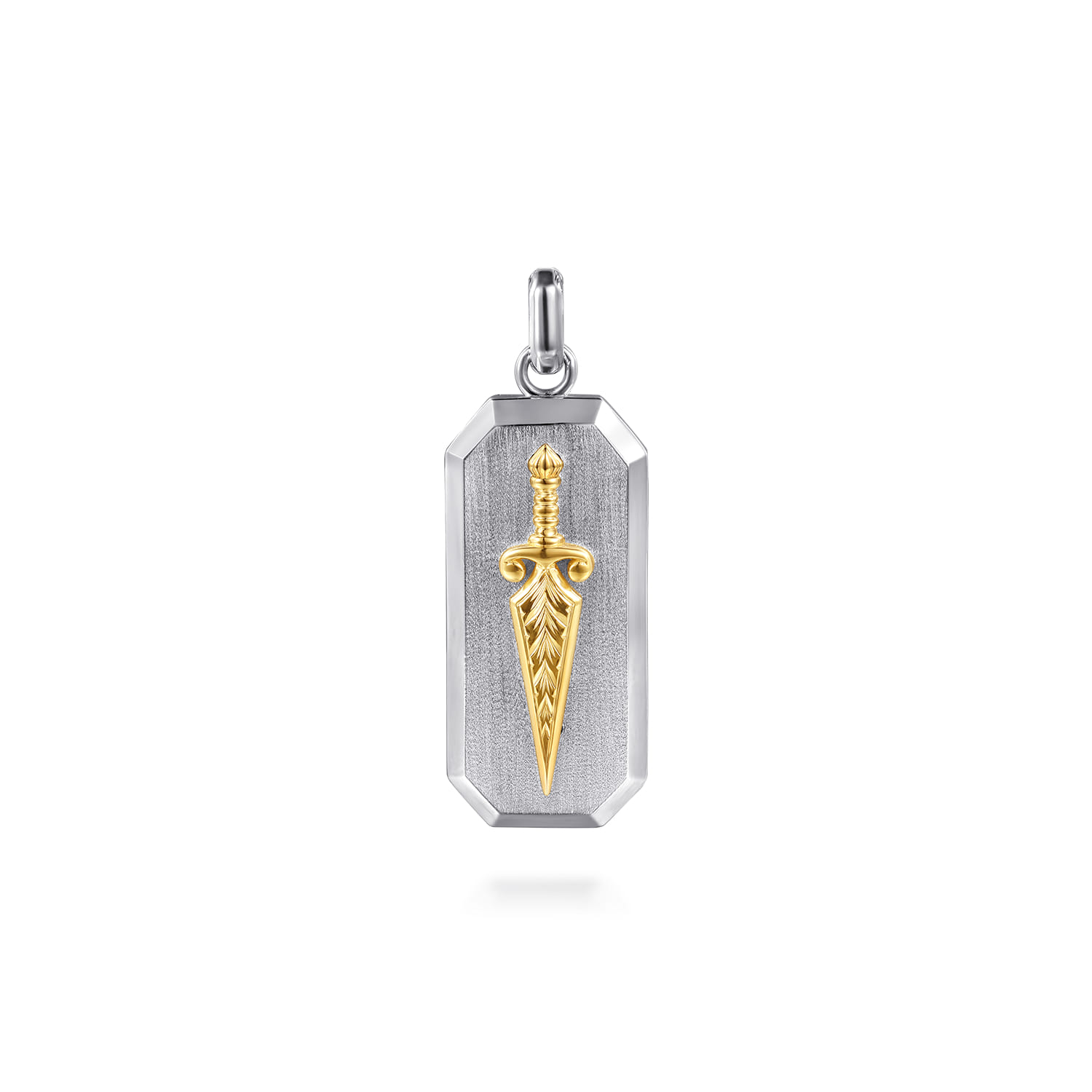 925 Sterling Silver and 14K Yellow Gold Dog Tag Pendant with Dagger - Shot 1