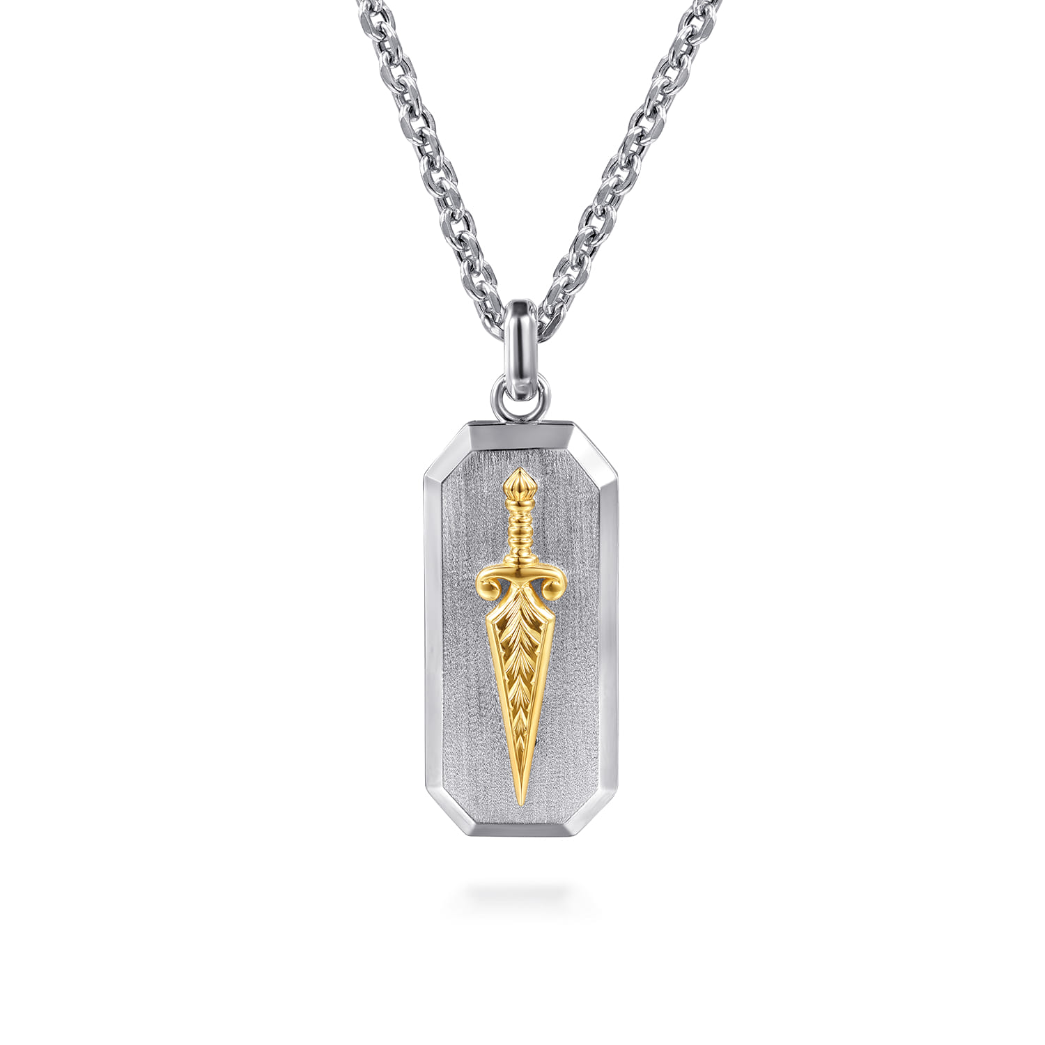 925 Sterling Silver and 14K Yellow Gold Dog Tag Pendant with Dagger - Shot 3