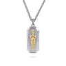 925 Sterling Silver and 14K Yellow Gold Dog Tag Pendant with Dagger