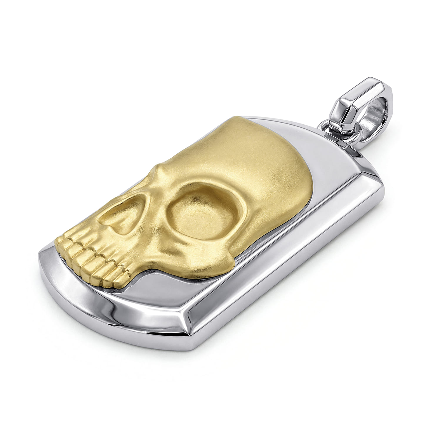 925 Sterling Silver and 14K Yellow Gold Dog Tag Pendant with Skull - Shot 4