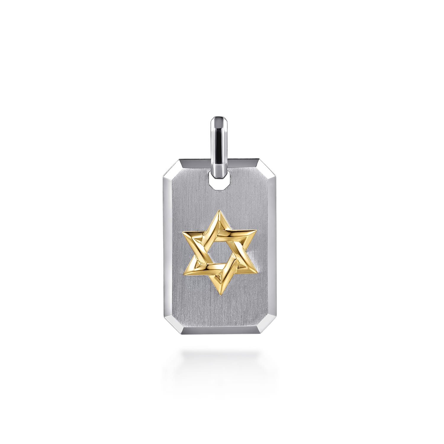 925 Sterling Silver and 14K Yellow Gold Dog Tag With Star of David Pendant - Shot 1