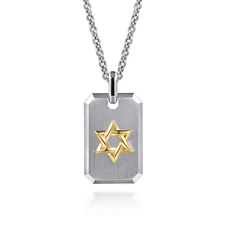 925 Sterling Silver and 14K Yellow Gold Dog Tag With Star of David Pendant - Shot 3