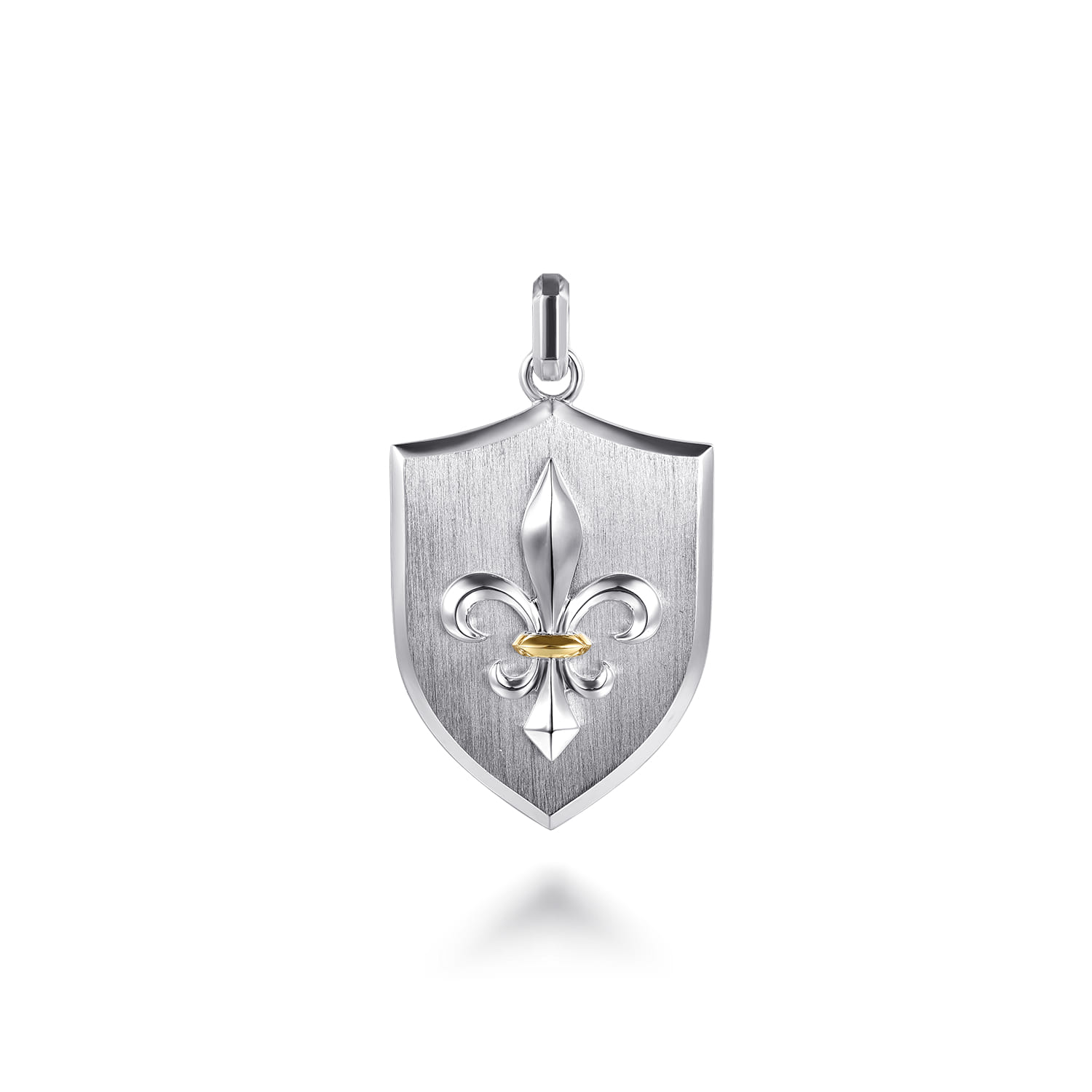 925 Sterling Silver and 14K Yellow Gold Fleur De Lis Dog Tag Pendant - Shot 1