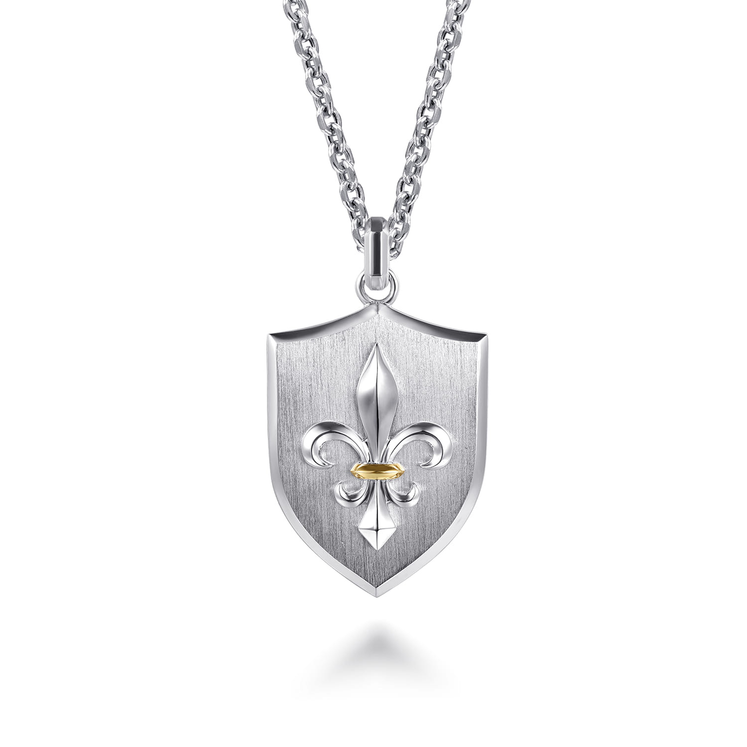 925 Sterling Silver and 14K Yellow Gold Fleur De Lis Dog Tag Pendant - Shot 3