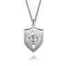 925 Sterling Silver and 14K Yellow Gold Fleur De Lis Dog Tag Pendant