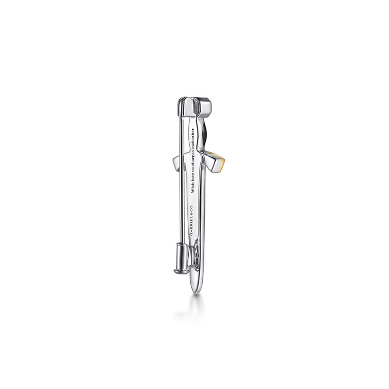 925 Sterling Silver and 14K Yellow Gold Garnet Dagger Mens Pin With Black Enamel - Shot 2