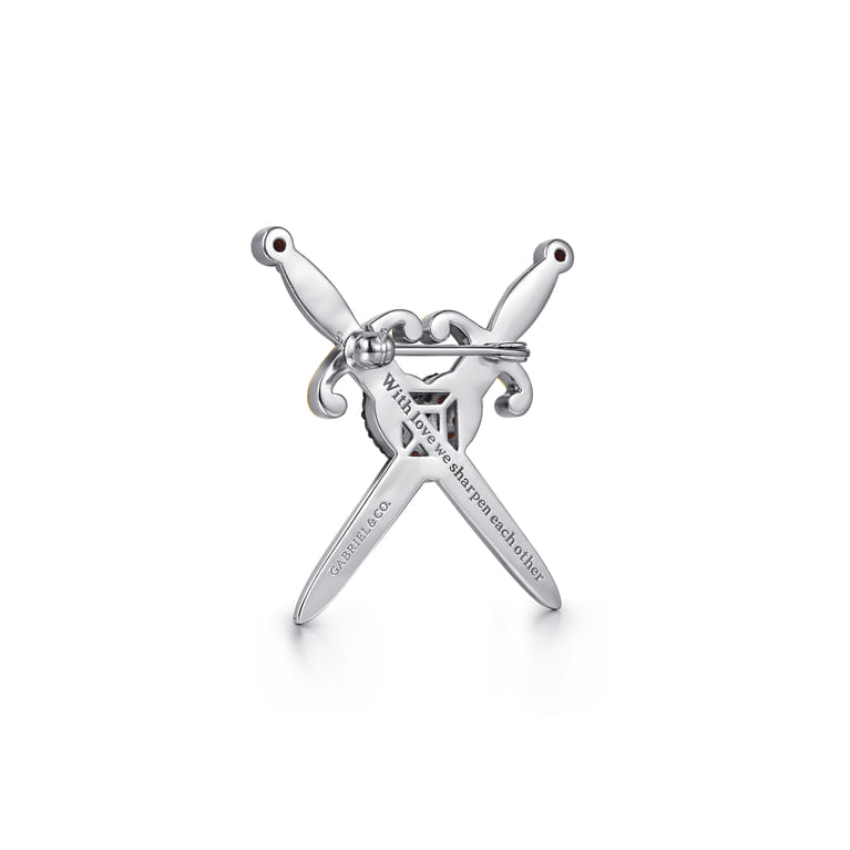925 Sterling Silver and 14K Yellow Gold Garnet Dagger Mens Pin With Black Enamel - Shot 2