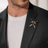 925 Sterling Silver and 14K Yellow Gold Garnet Dagger Mens Pin With Black Enamel