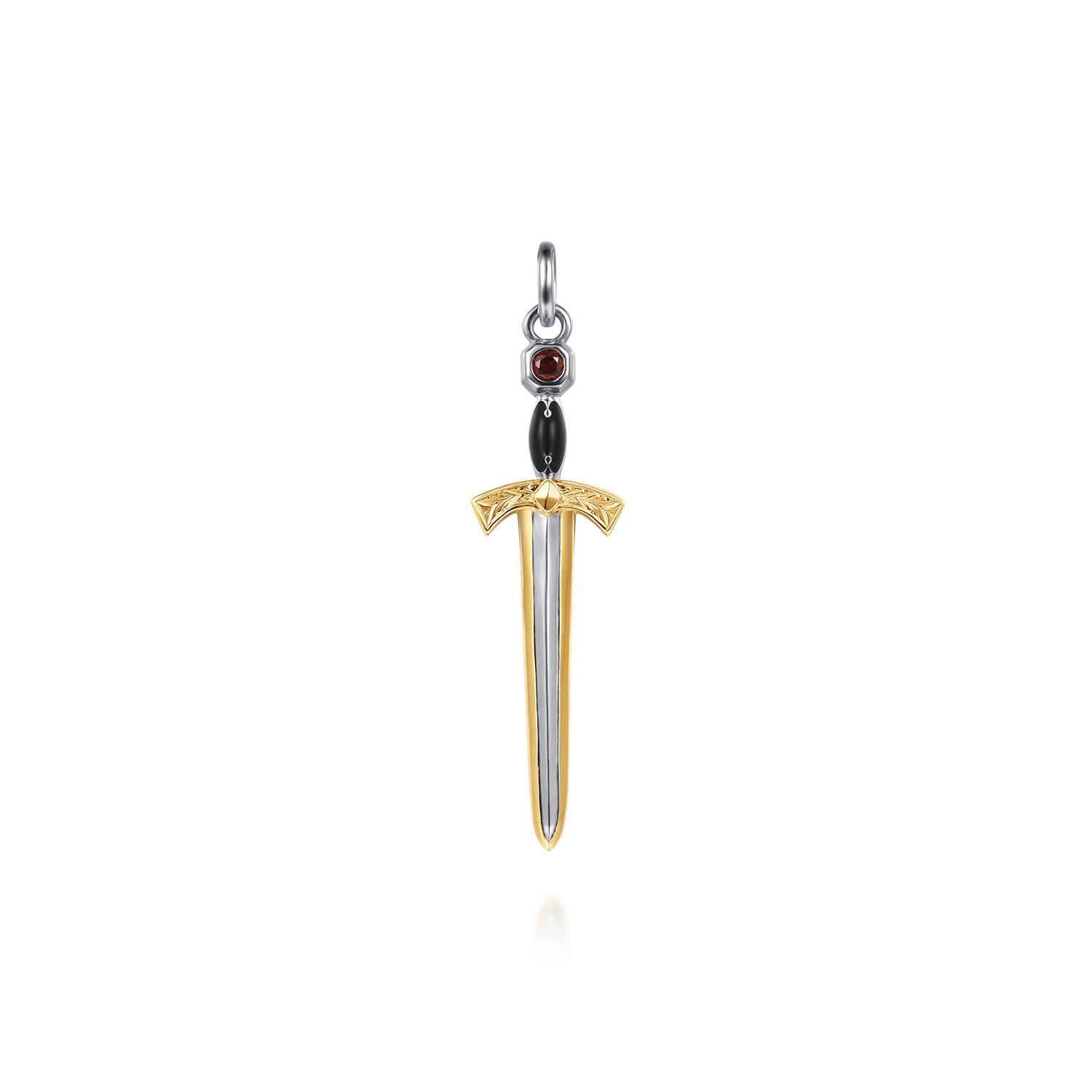 925 Sterling Silver and 14K Yellow Gold Garnet Dagger Pendant With Enamel - Shot 1