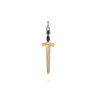 925 Sterling Silver and 14K Yellow Gold Garnet Dagger Pendant With Enamel