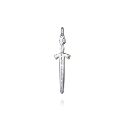 925 Sterling Silver and 14K Yellow Gold Garnet Dagger Pendant With Enamel