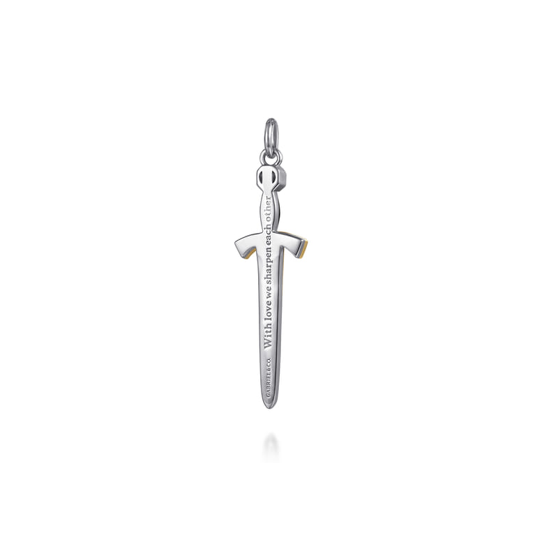 925 Sterling Silver and 14K Yellow Gold Garnet Dagger Pendant With Enamel - Shot 2