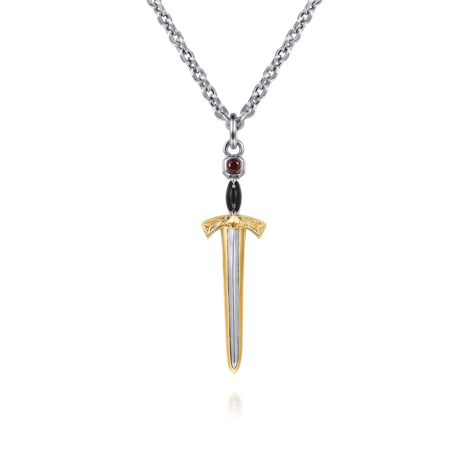 925 Sterling Silver and 14K Yellow Gold Garnet Dagger Pendant With Enamel - Shot 3