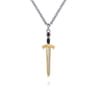 925 Sterling Silver and 14K Yellow Gold Garnet Dagger Pendant With Enamel