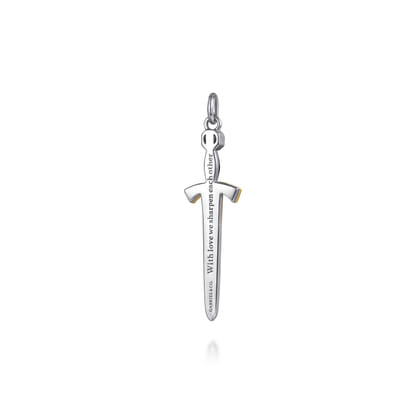 925 Sterling Silver and 14K Yellow Gold Garnet Dagger Pendant with Enamel