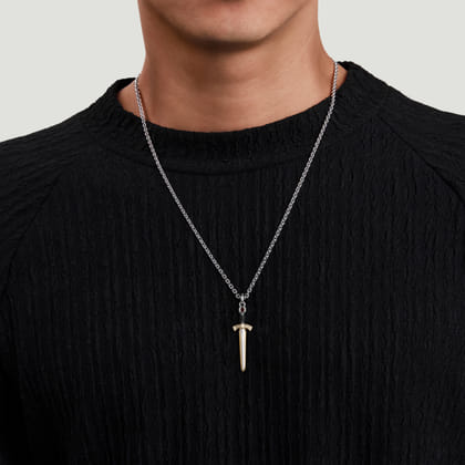 925 Sterling Silver and 14K Yellow Gold Garnet Dagger Pendant with Enamel