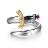 925 Sterling Silver and 14K Yellow Gold Garnet and Enamel Dagger Wrap Ring