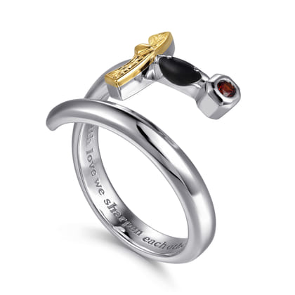 925 Sterling Silver and 14K Yellow Gold Garnet and Enamel Dagger Wrap Ring