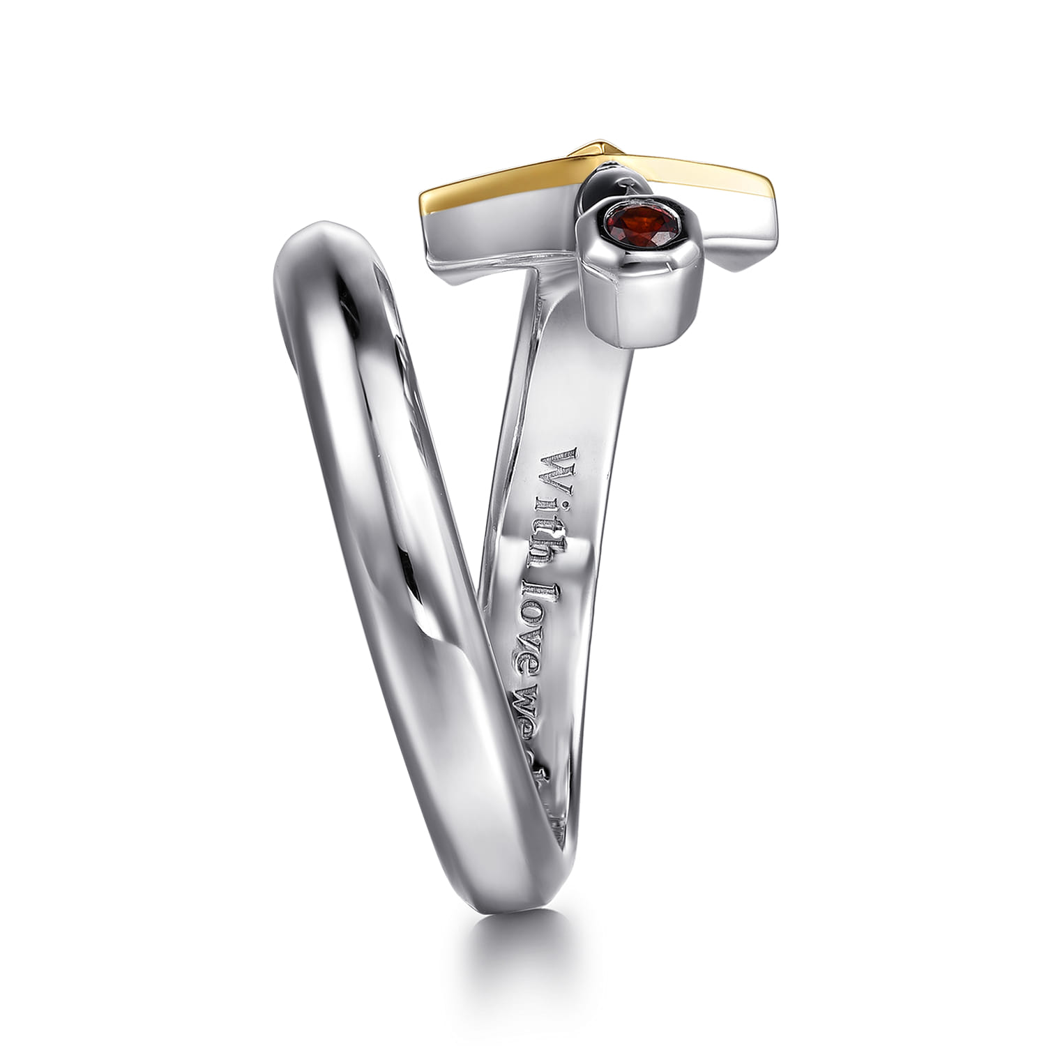 925 Sterling Silver and 14K Yellow Gold Garnet and Enamel Dagger Wrap Ring - Shot 4