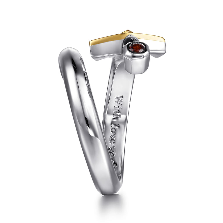 925 Sterling Silver and 14K Yellow Gold Garnet and Enamel Dagger Wrap Ring - Shot 4