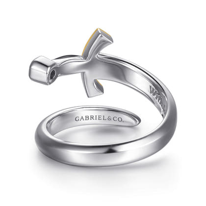 925 Sterling Silver and 14K Yellow Gold Garnet and Enamel Dagger Wrap Ring