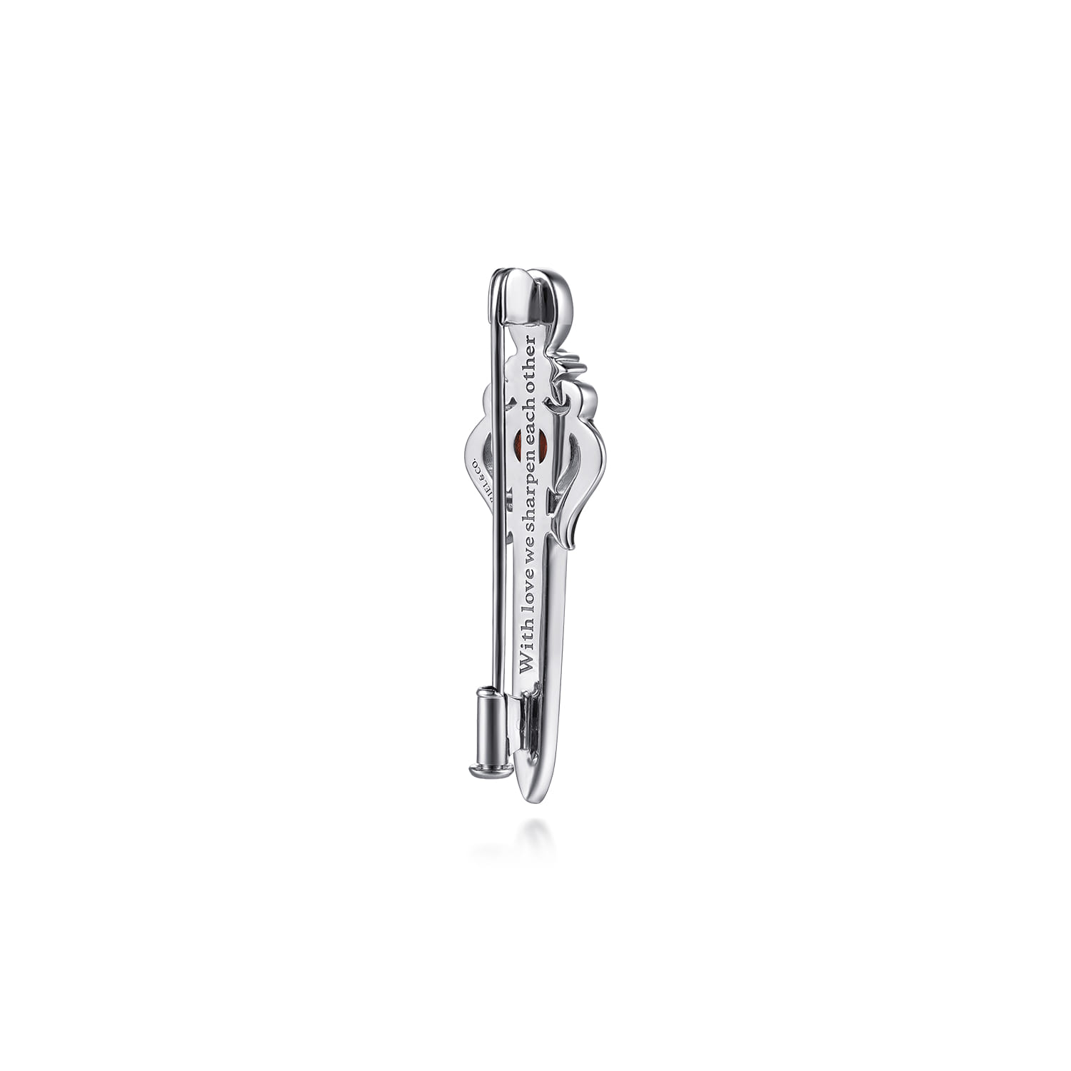 925 Sterling Silver and 14K Yellow Gold Garnet and White Sapphire Dagger Mens Pin with Black Enamel - Shot 2