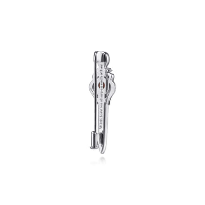 925 Sterling Silver and 14K Yellow Gold Garnet and White Sapphire Dagger Mens Pin with Black Enamel