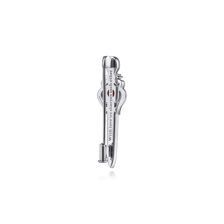925 Sterling Silver and 14K Yellow Gold Garnet and White Sapphire Dagger Mens Pin with Black Enamel - Shot 2
