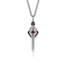 925 Sterling Silver and 14K Yellow Gold Garnet and White Sapphire Dagger Pendant With Black Enamel