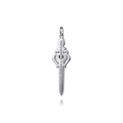 925 Sterling Silver and 14K Yellow Gold Garnet and White Sapphire Dagger Pendant with Black Enamel