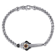 925 Sterling Silver and 14K Yellow Gold Garnet and White Sapphire Round Box Chain Bracelet With Dagger