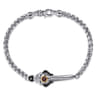 925 Sterling Silver and 14K Yellow Gold Garnet and White Sapphire Round Box Chain Bracelet With Dagger