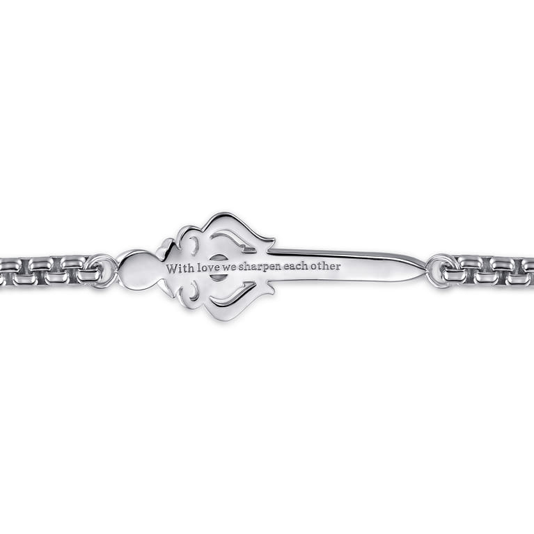 925 Sterling Silver and 14K Yellow Gold Garnet and White Sapphire Round Box Chain Bracelet With Dagger - Shot 3