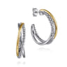 925 Sterling Silver and 14K Yellow Gold J Hoop Earrings-Bujukan