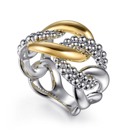 925 Sterling Silver and 14K Yellow Gold Link Ring