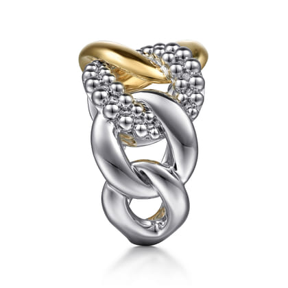 925 Sterling Silver and 14K Yellow Gold Link Ring