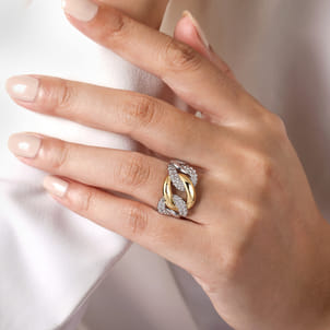 925 Sterling Silver and 14K Yellow Gold Link Ring